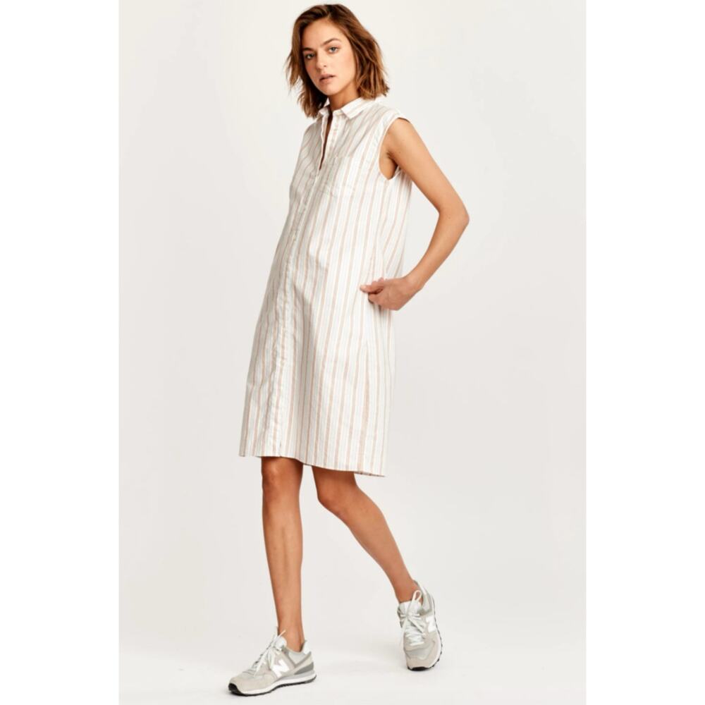 Bellerose Grunge Sleeveless Woven Stripe 100% Cotton Midi Shirt Dress 3 L